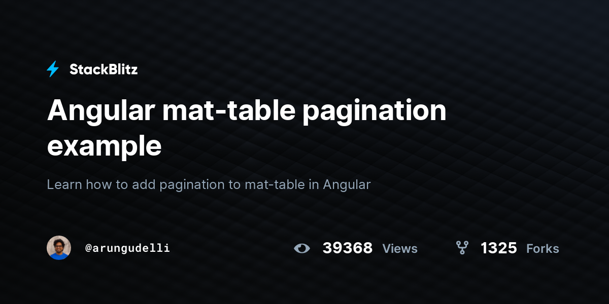 Angular Mat Table Pagination Example StackBlitz