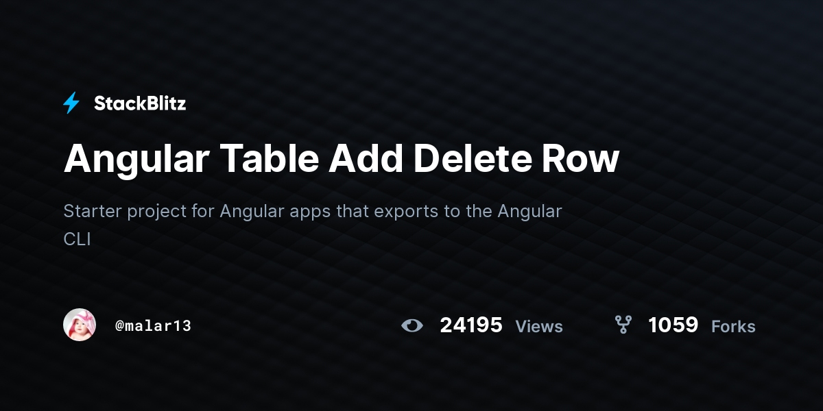 Angular Table Add Delete Row Stackblitz