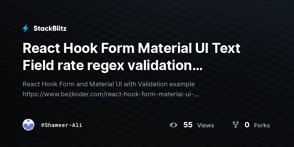 React Hook Form Material UI Text Field Rate Regex Validation Forked