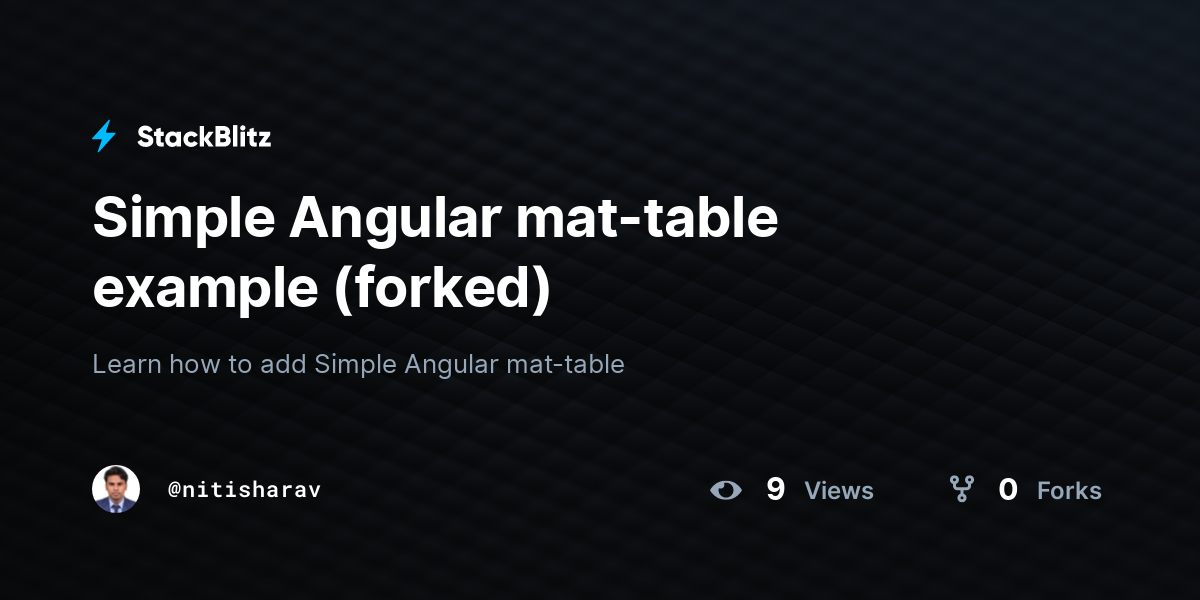 Simple Angular Mat Table Example Forked StackBlitz