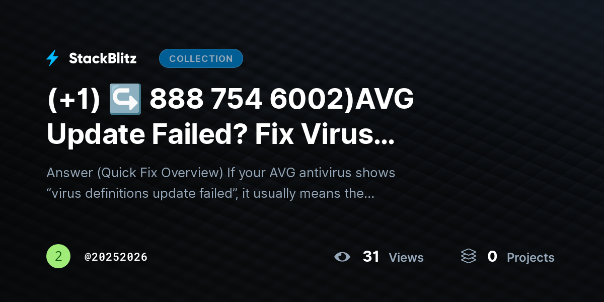 (+1) ↪ 888 754 6002)AVG Update Failed? Fix Virus Definitions & Restore Protection by 20252026