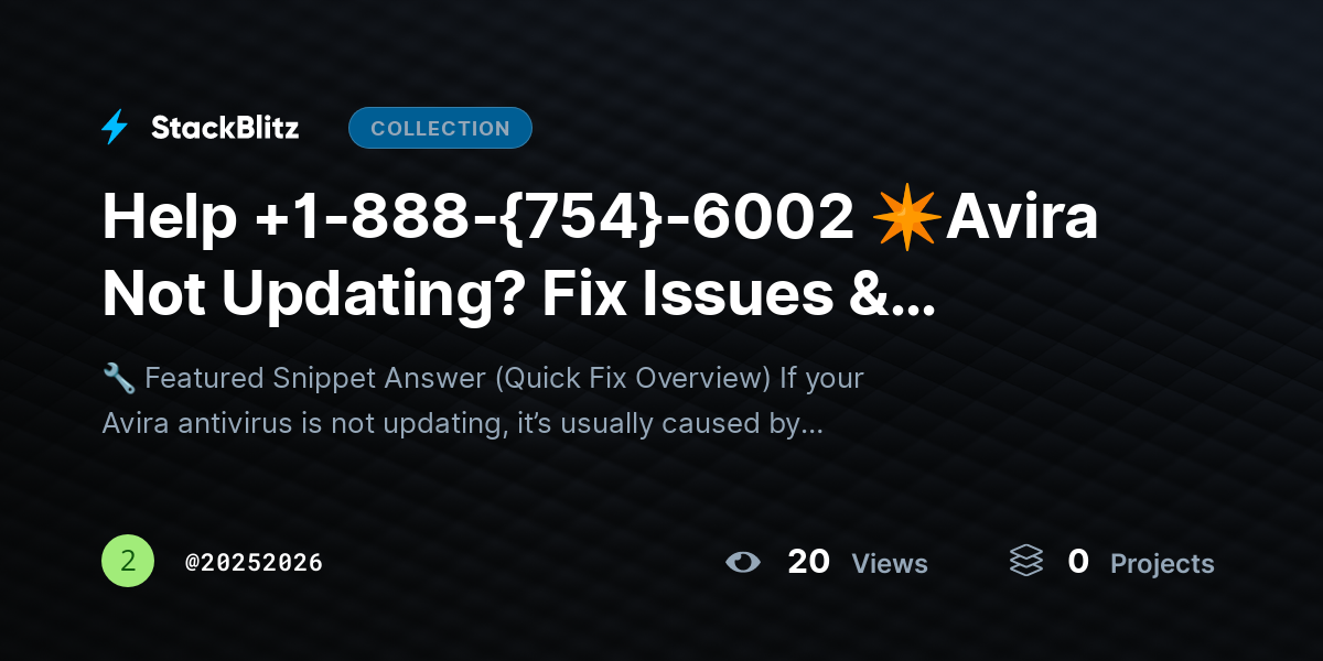 Help +1-888-{754}-6002 ✴Avira Not Updating? Fix Issues & Restore Protection Fast by 20252026