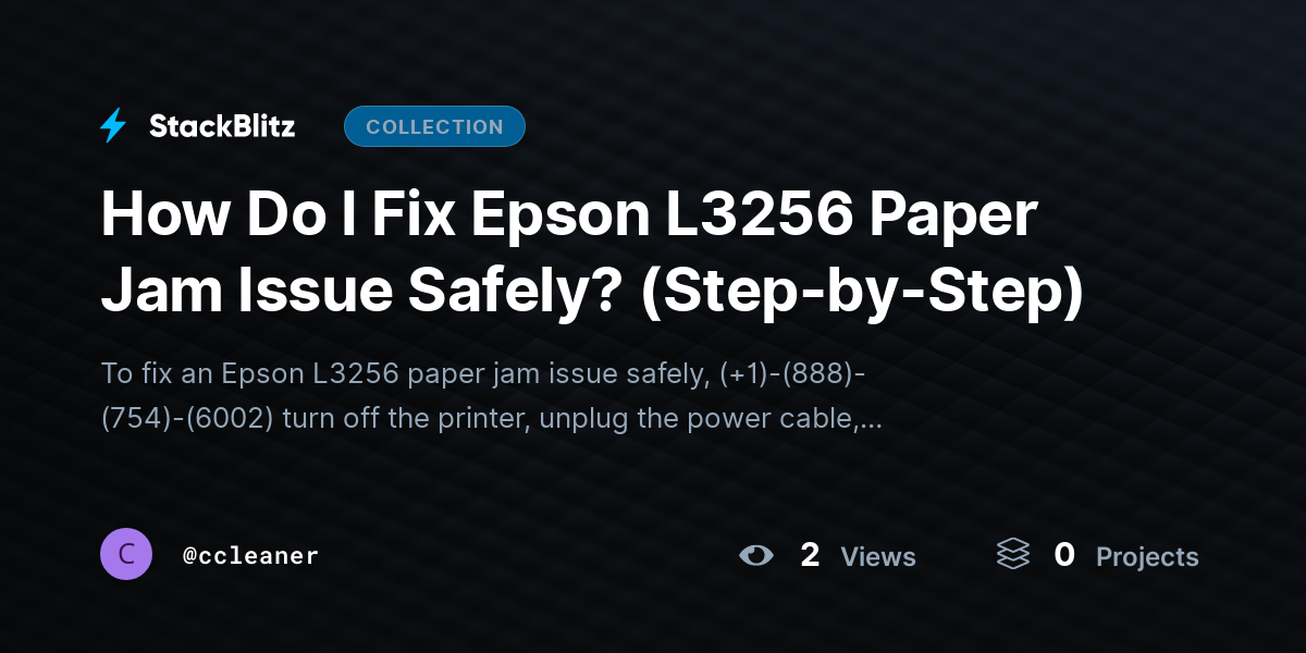 How Do I Fix Epson L3256 Paper Jam Issue Safely? (Step-by-Step) by ccleaner