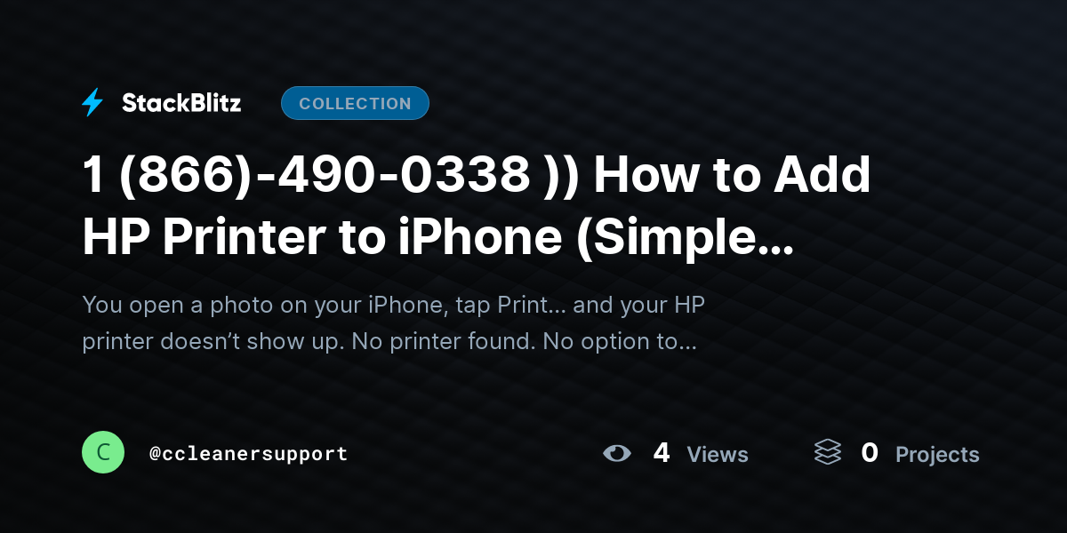 1 (866)-490-0338 )) How to Add HP Printer to iPhone (Simple AirPrint Setup Guide) by ccleanersupport