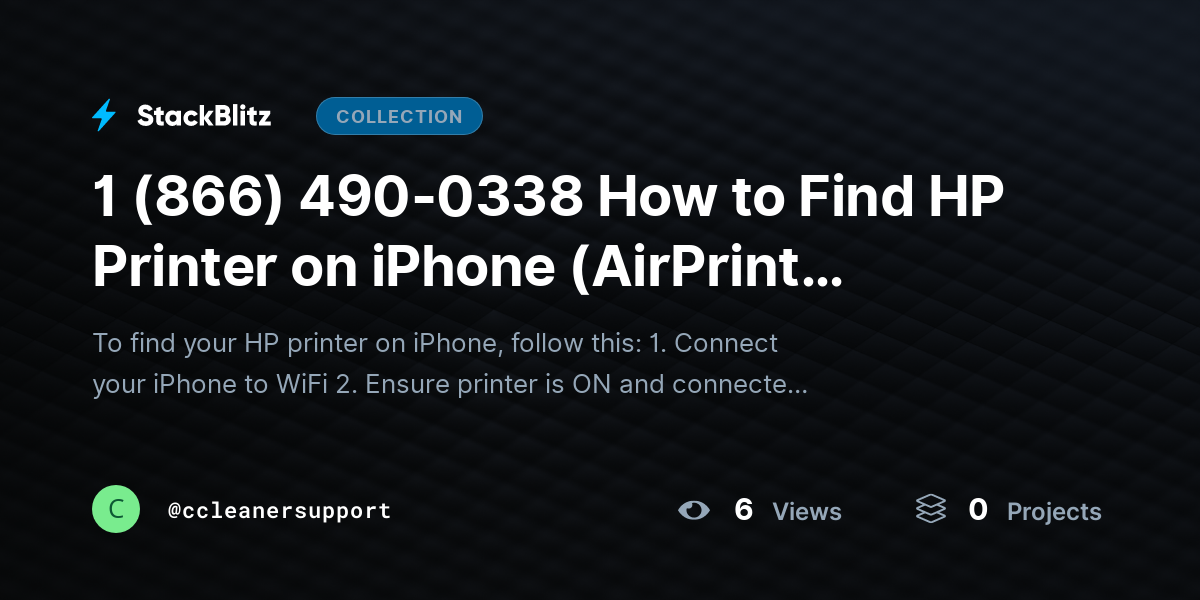 1 (866) 490-0338 How to Find HP Printer on iPhone (AirPrint Detection + Network Mapping Guide) by ccleanersupport