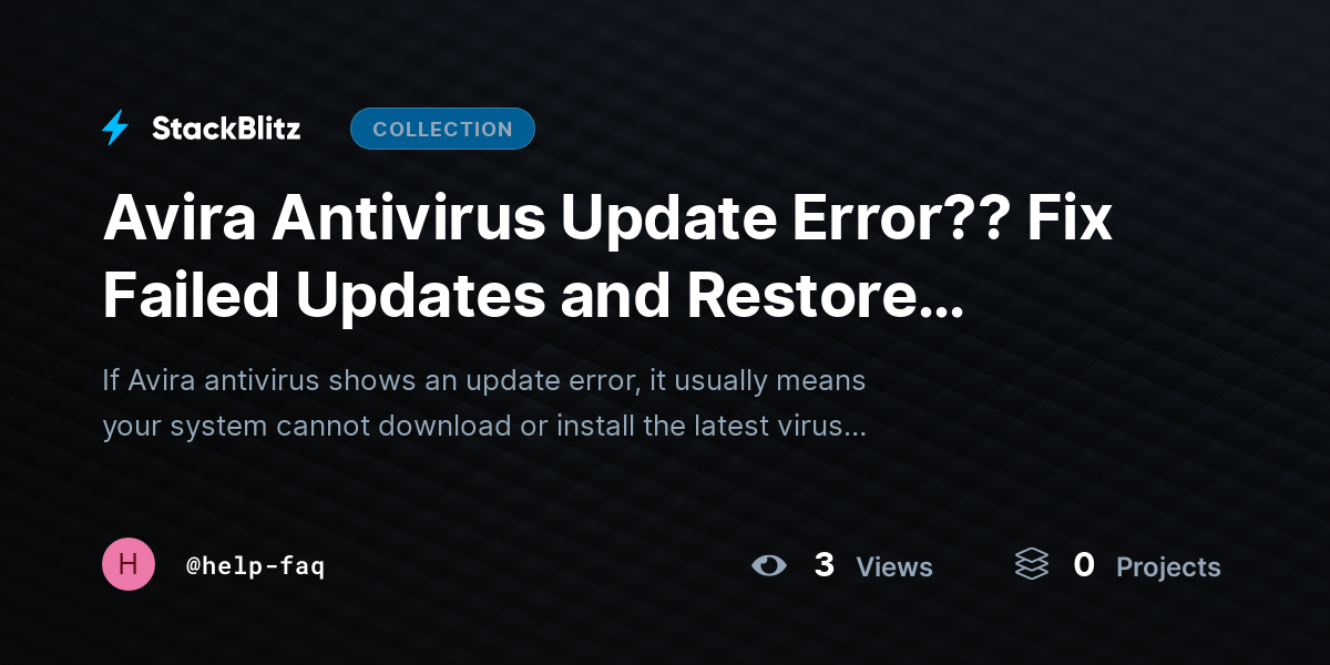 Avira Antivirus Update Error??  Fix Failed Updates and Restore Protection Quickly by help-faq