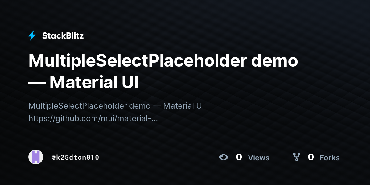 MultipleSelectPlaceholder demo — Material UI - StackBlitz