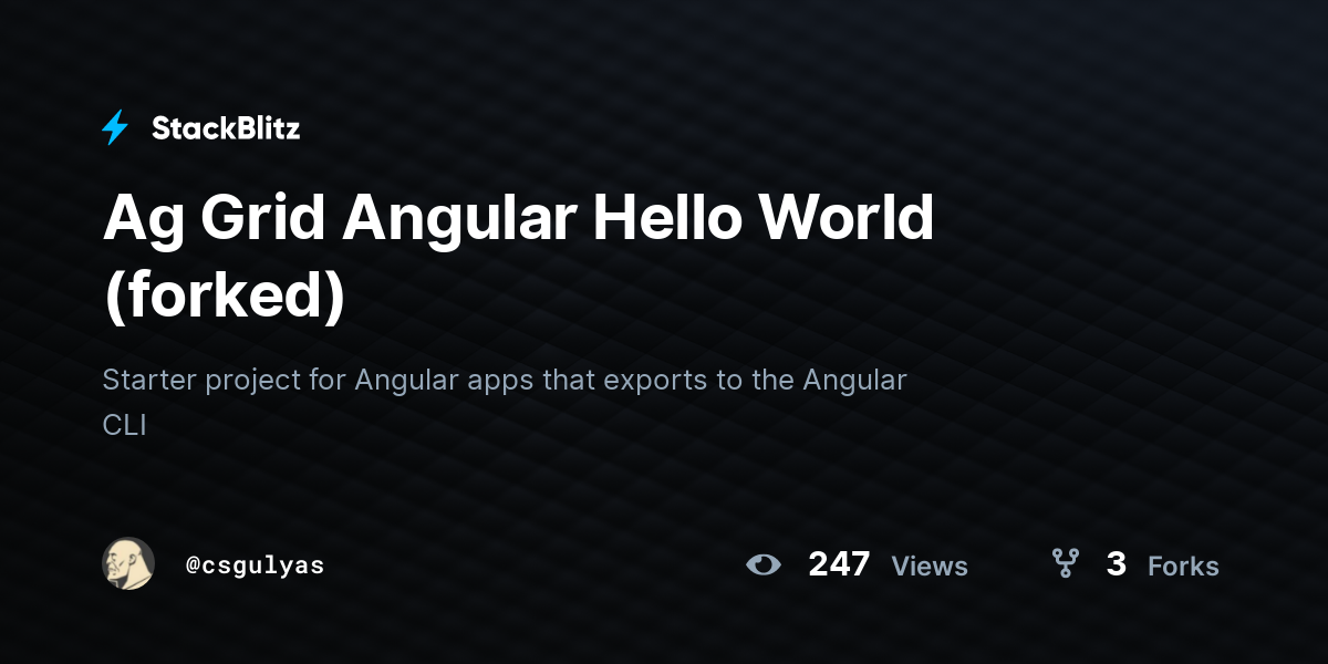 Ag Grid Angular Hello World (forked) - StackBlitz