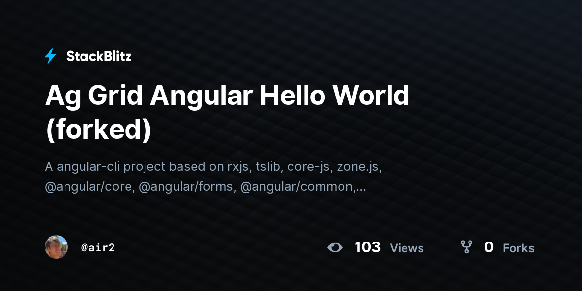 Ag Grid Angular Hello World (forked) - StackBlitz