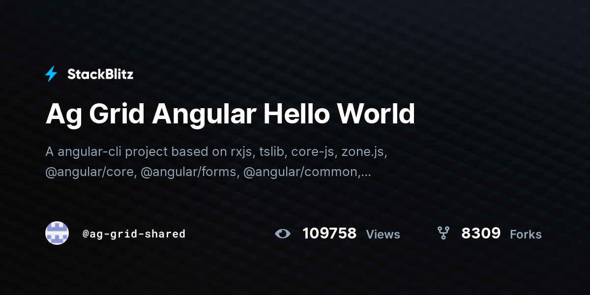 Ag Grid Angular Hello World - StackBlitz
