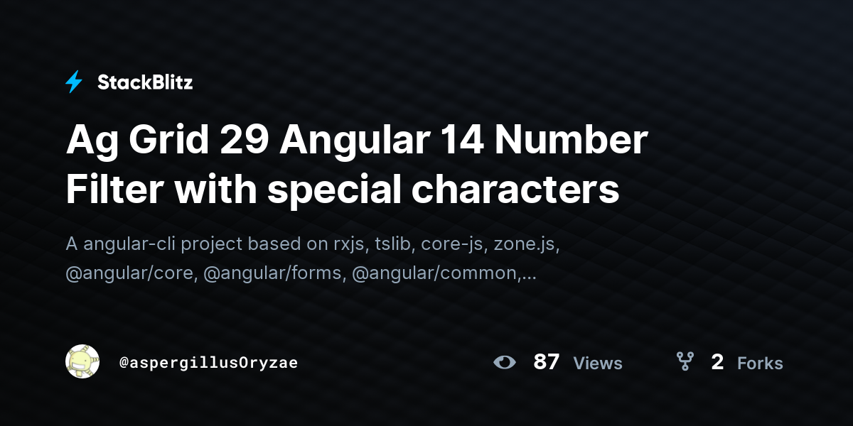 Ag grid 29 angular 14 number filter with special characters stackblitz