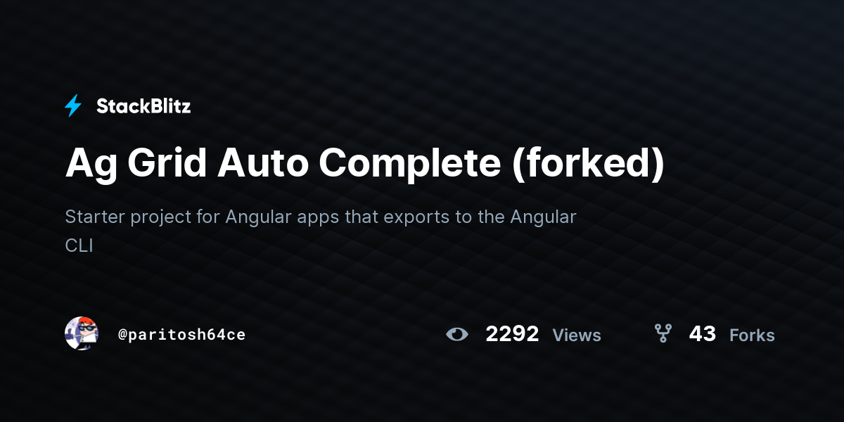 Ag Grid Auto Complete (forked) - StackBlitz