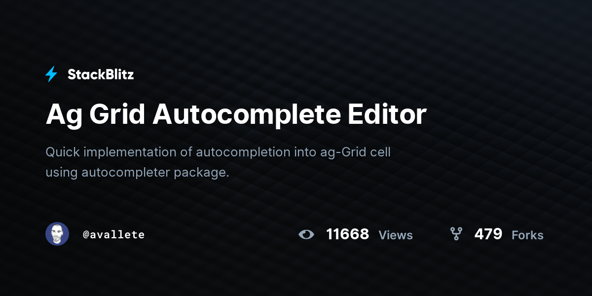 Ag Grid Autocomplete Editor - StackBlitz