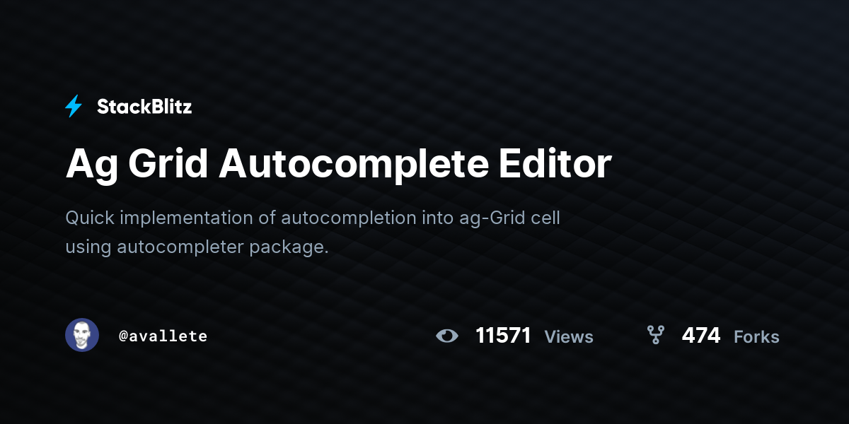 Ag Grid Editor StackBlitz