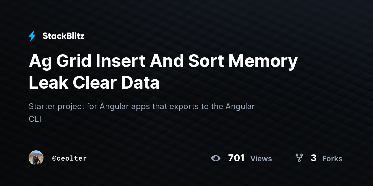 Ag Grid Insert And Sort Memory Leak Clear Data - StackBlitz