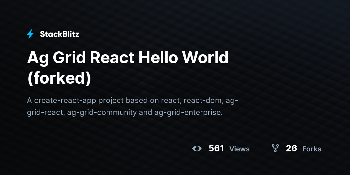 Ag Grid React Hello World (forked) - StackBlitz