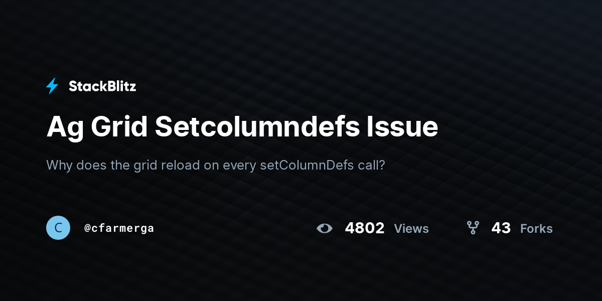 Ag Grid Setcolumndefs Issue - StackBlitz