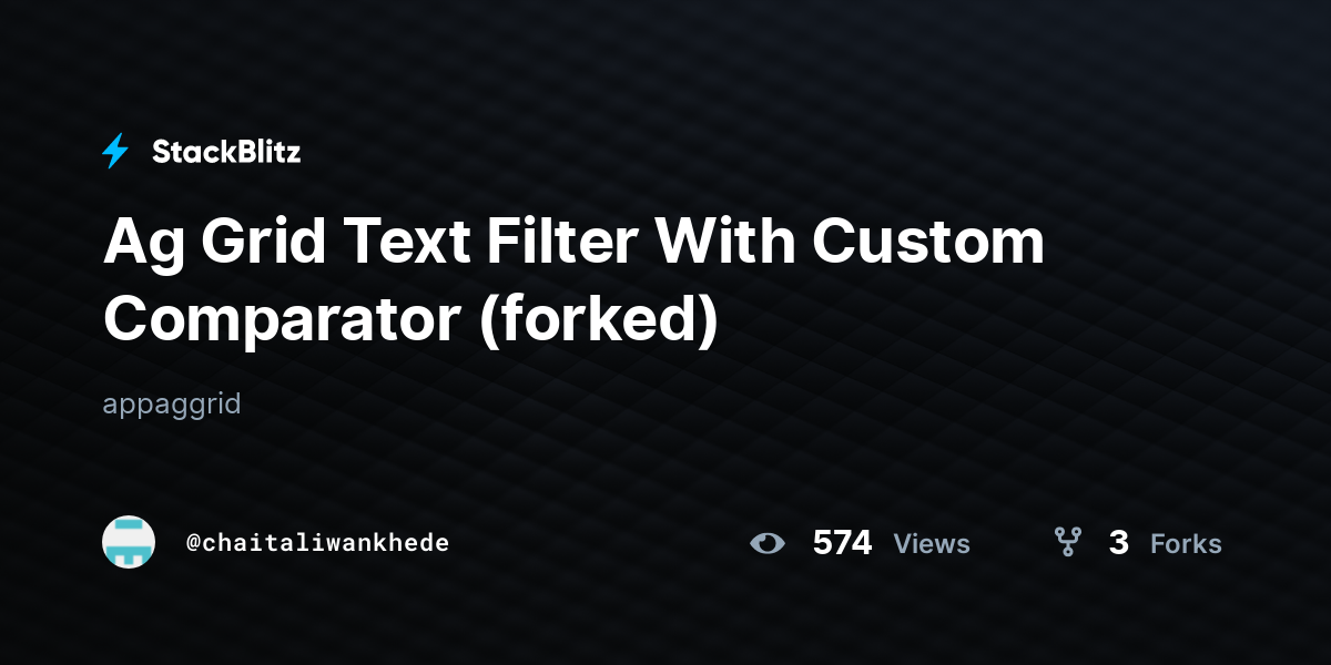 Ag Grid Text Filter With Custom Comparator (forked) - StackBlitz