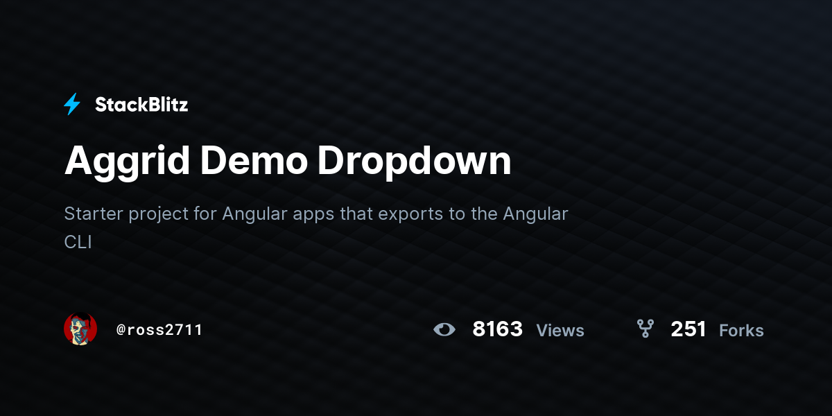Aggrid Demo Dropdown - StackBlitz