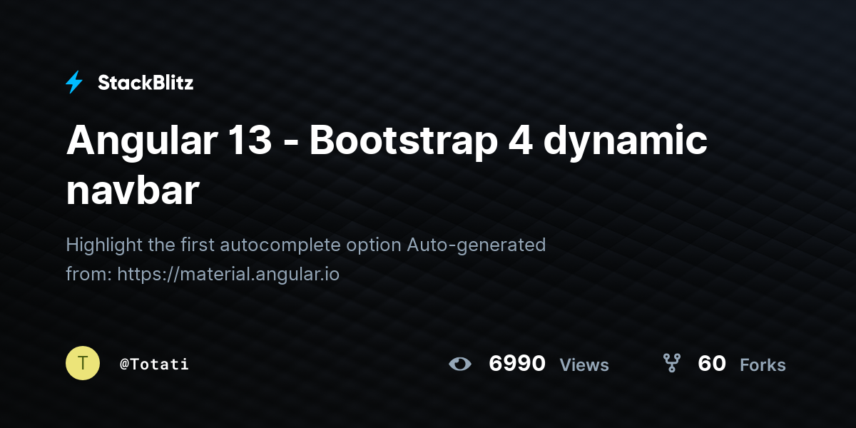 Angular 13 - Bootstrap 4 dynamic navbar - StackBlitz