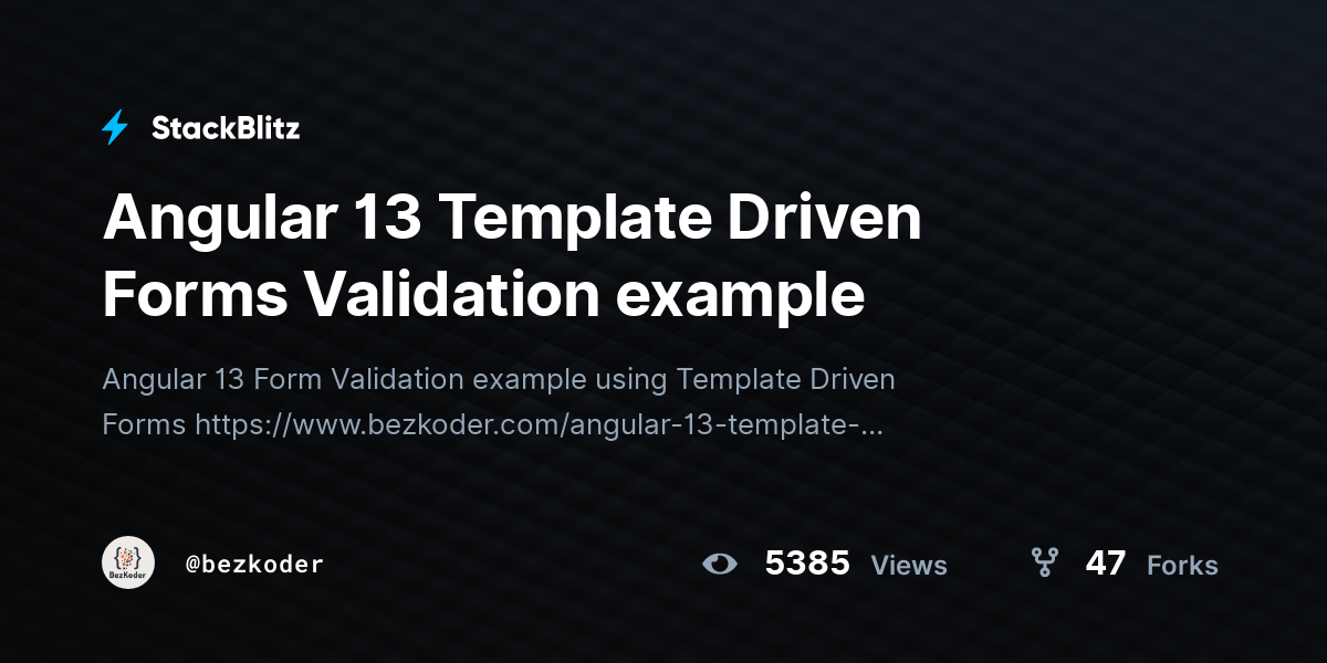 Angular 13 Template Driven Forms Validation example - StackBlitz