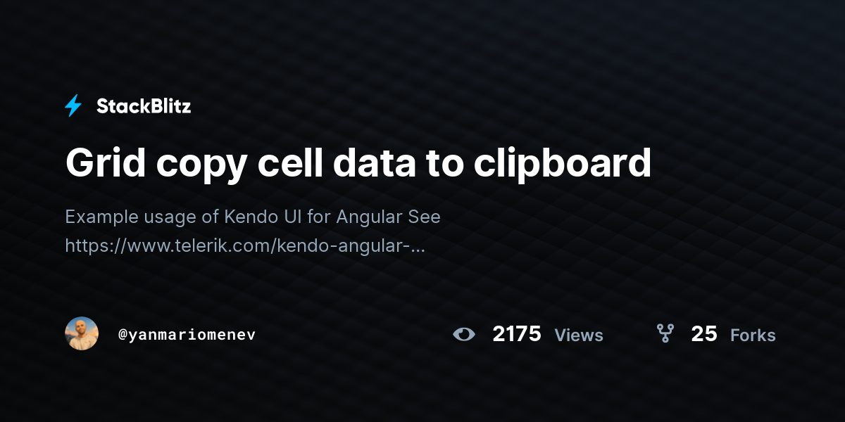 Grid copy cell data to clipboard - StackBlitz