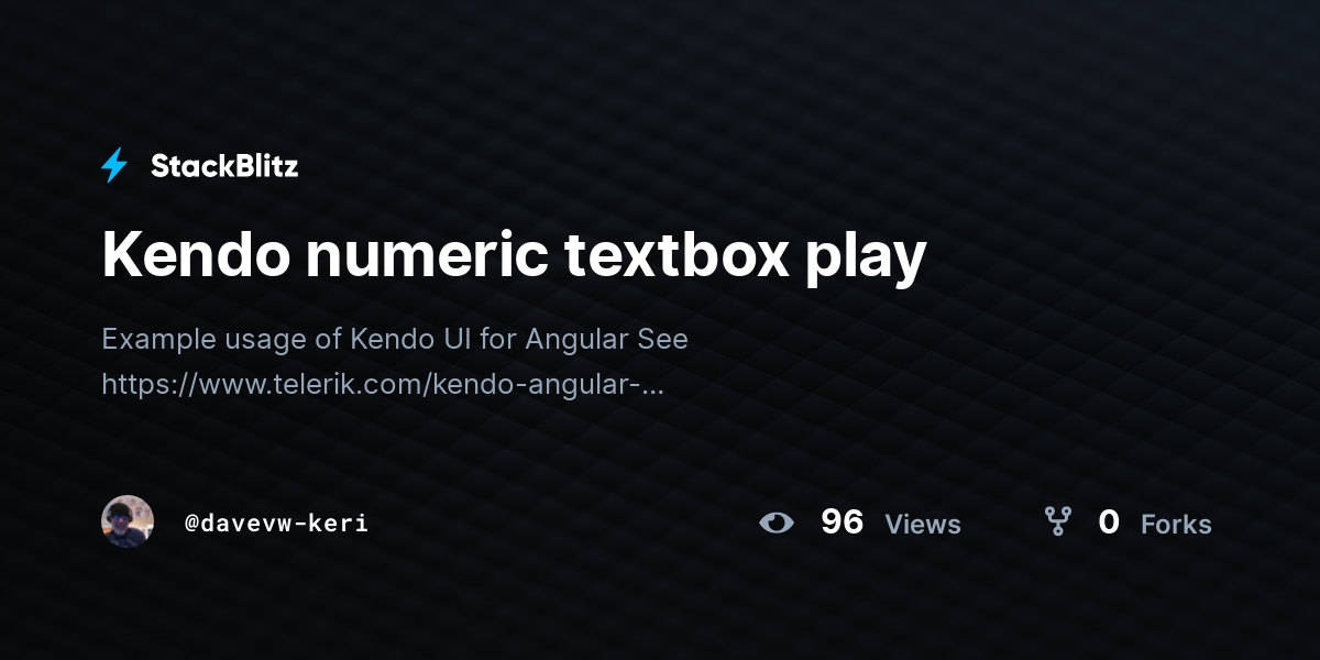 Kendo numeric textbox play - StackBlitz