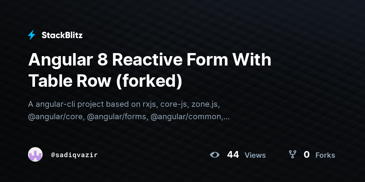 Angular 8 Reactive Form With Table Row (forked) - StackBlitz