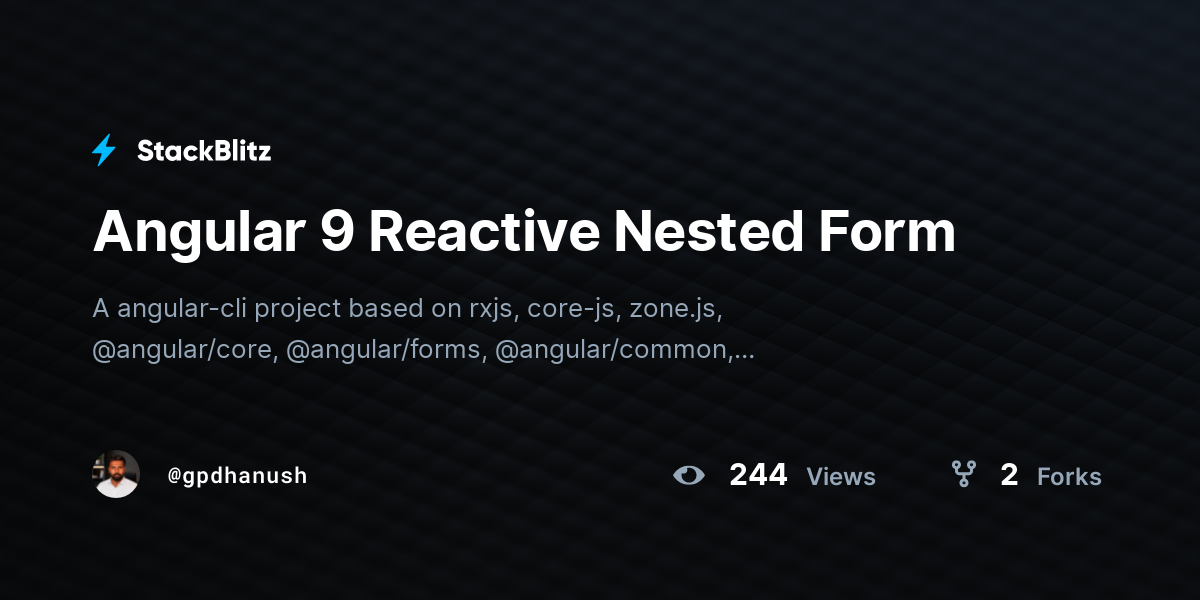 Angular 9 Reactive Nested Form - StackBlitz
