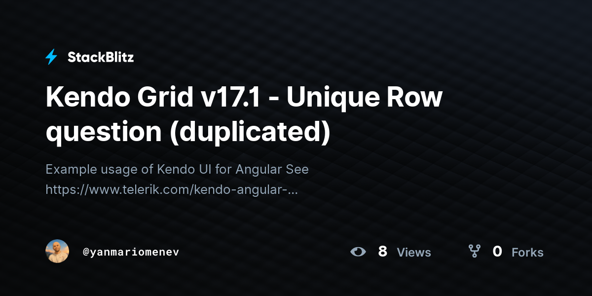 Kendo Grid v17.1 - Unique Row question (duplicated) - StackBlitz