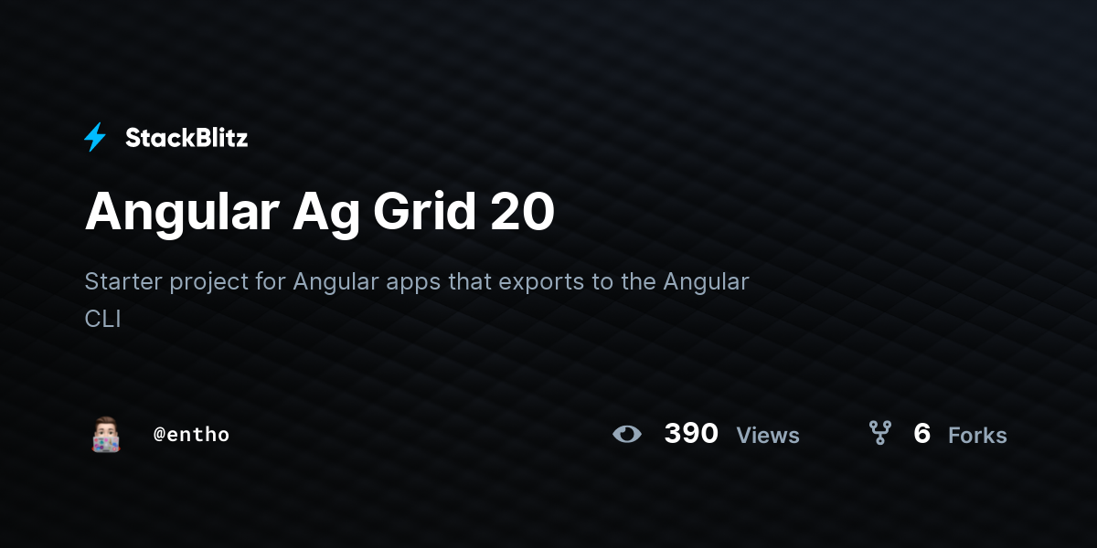 Angular Ag Grid 20 - StackBlitz