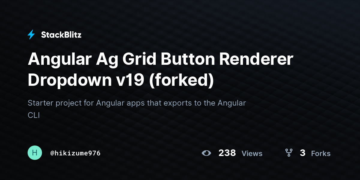 Angular Ag Grid Button Renderer Dropdown v19 (forked) - StackBlitz