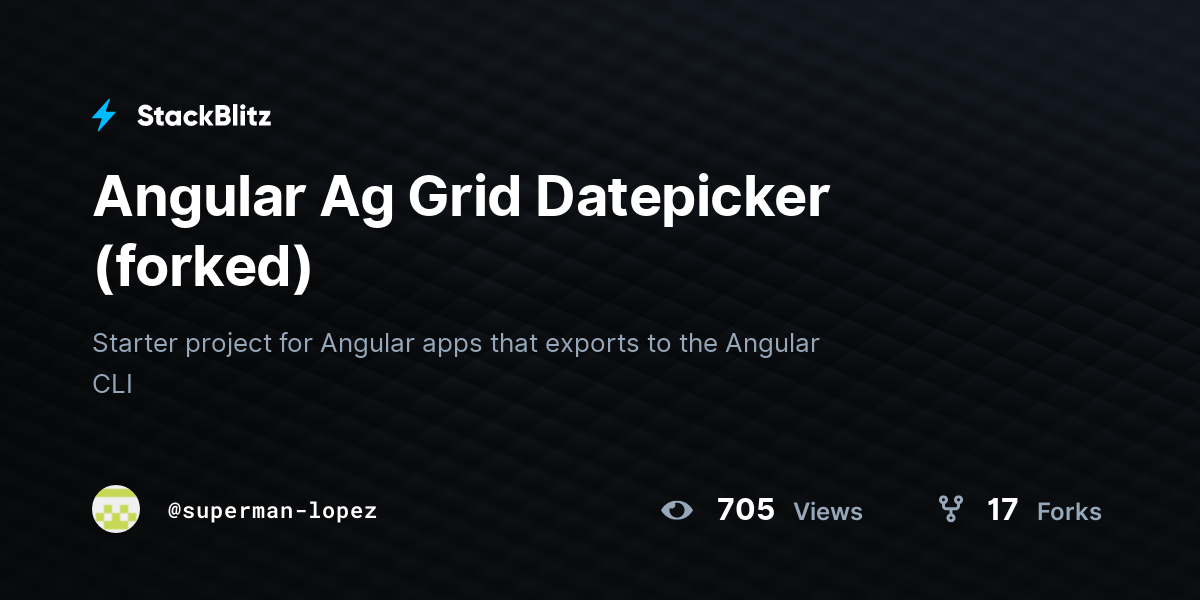 Angular Ag Grid Datepicker (forked) - StackBlitz