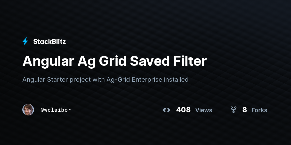 Angular Ag Grid Saved Filter - StackBlitz