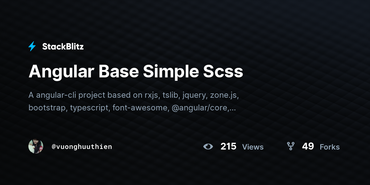 Năm 2024, Angular cơ bản đơn giản Scss với Font Awesome TypeScript cung cấp các tính năng tuyệt vời cho các lập trình viên và thiết kế viên. Sự kết hợp này giúp cho việc phát triển dự án được dễ dàng hơn, cung cấp nhiều tiện ích hữu ích cho quá trình làm việc. Xem hình ảnh liên quan đến từ khóa này để biết thêm chi tiết.