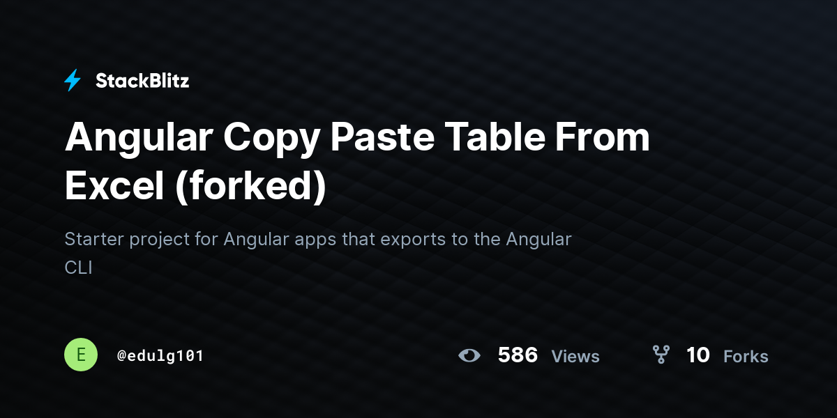 Angular Copy Paste Table From Excel (forked) - StackBlitz