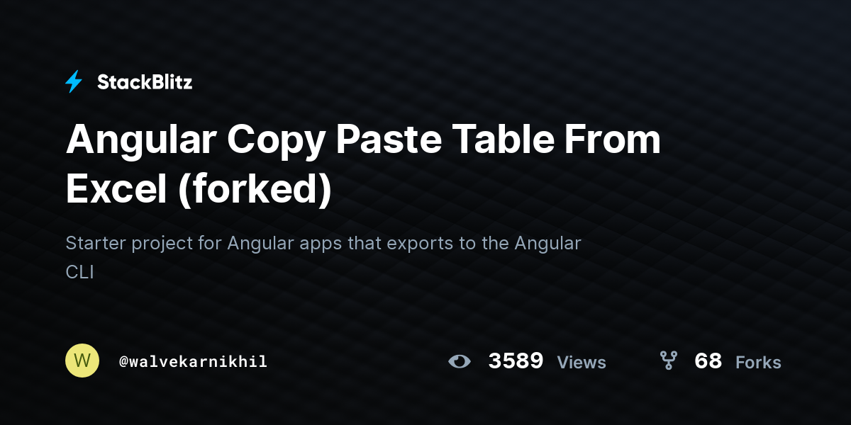 Angular Copy Paste Table From Excel (forked) - StackBlitz