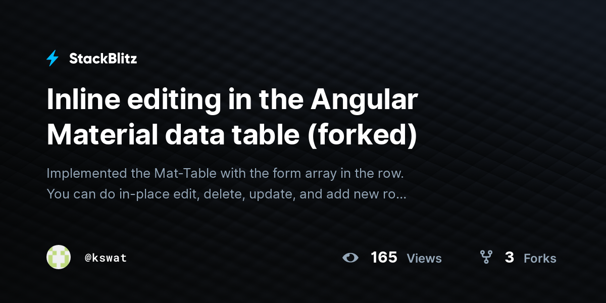 Inline editing in the Angular Material data table (forked) StackBlitz
