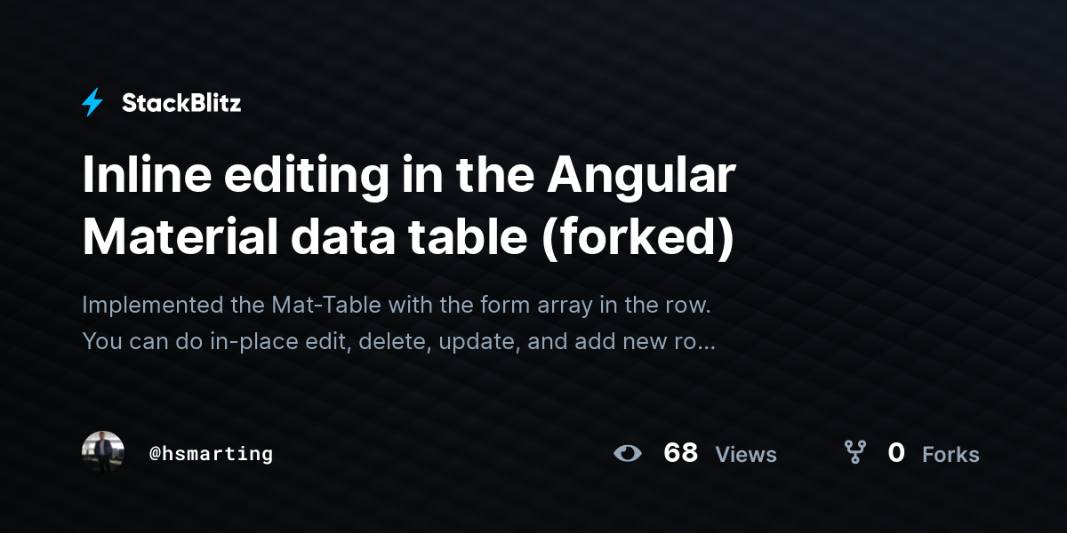 Inline editing in the Angular Material data table (forked) - StackBlitz