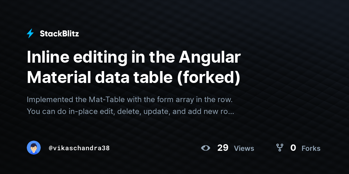 Inline editing in the Angular Material data table (forked) - StackBlitz