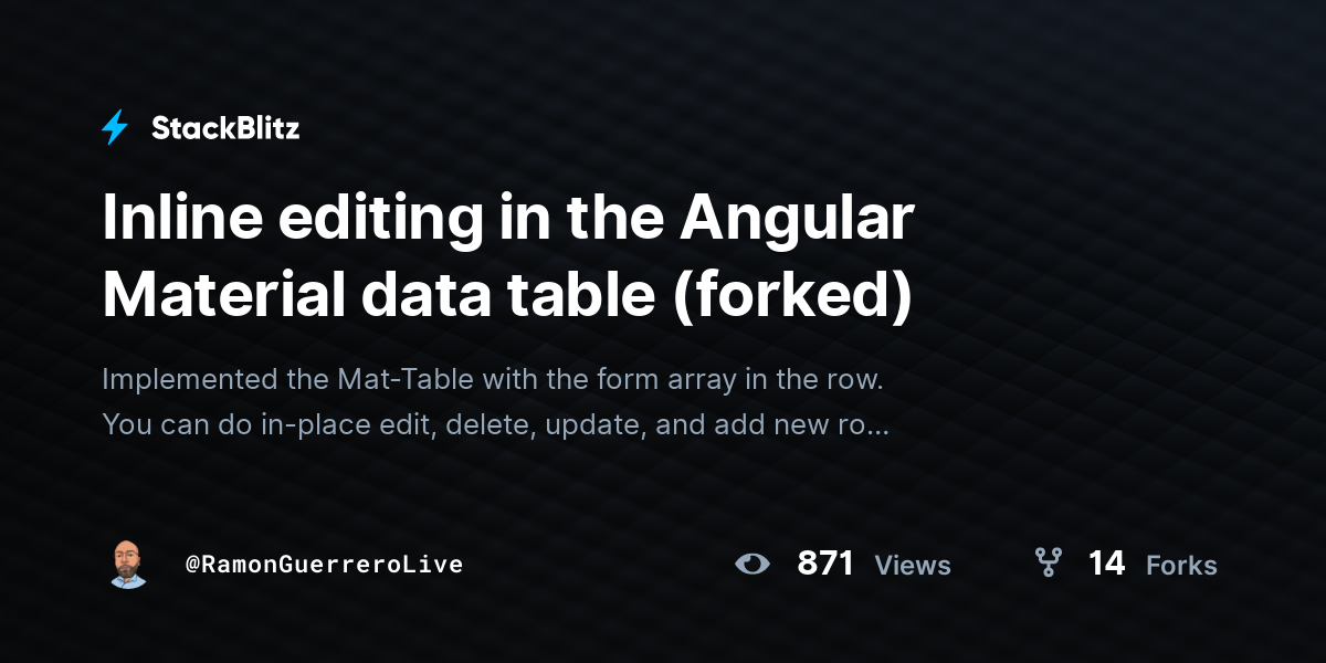 Inline editing in the Angular Material data table (forked) - StackBlitz