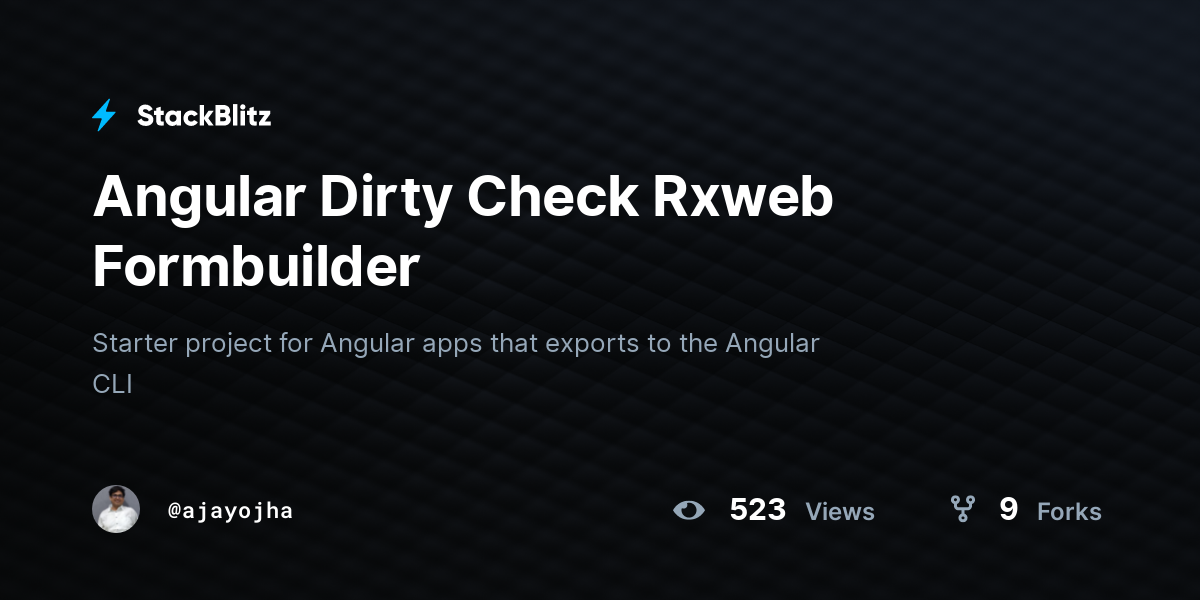 Angular Dirty Check Rxweb Formbuilder - StackBlitz