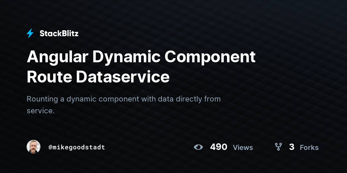 Angular Dynamic Component Route Dataservice - StackBlitz