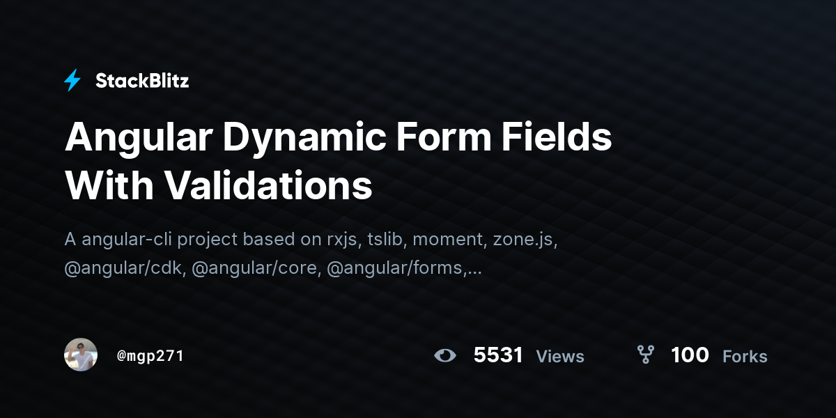 Angular Dynamic Form Fields With Validations - StackBlitz