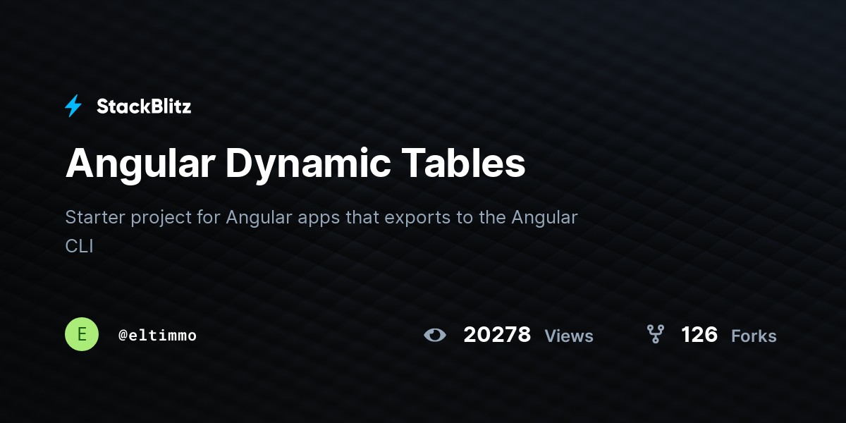Angular Dynamic Tables - StackBlitz