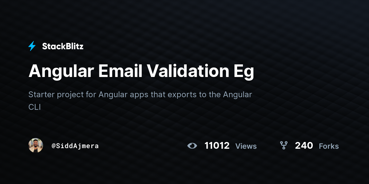Angular Email Validation Eg - StackBlitz