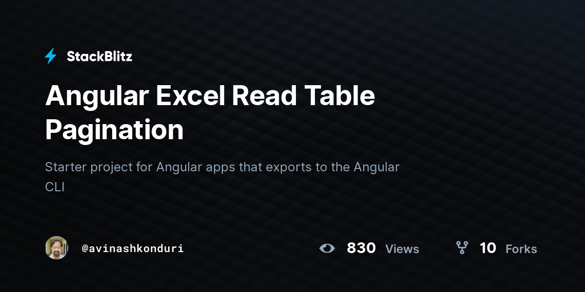 Angular Excel Read Table Pagination - StackBlitz