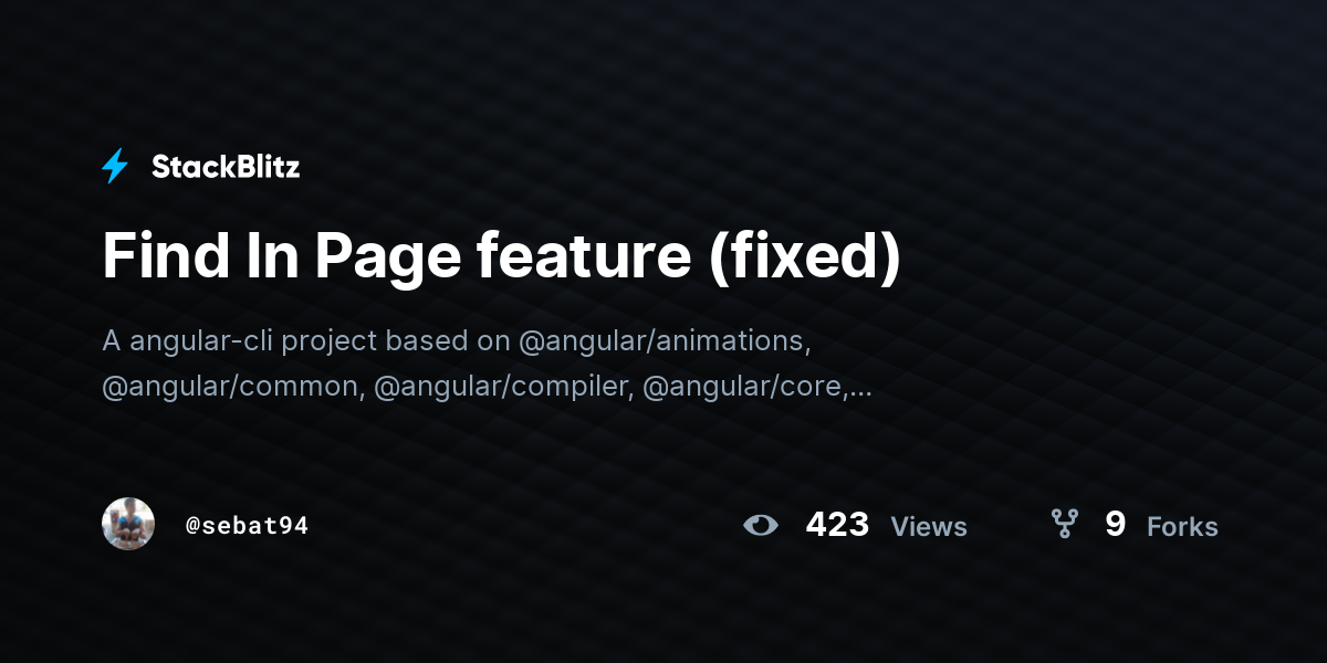 Find In Page feature (fixed) - StackBlitz