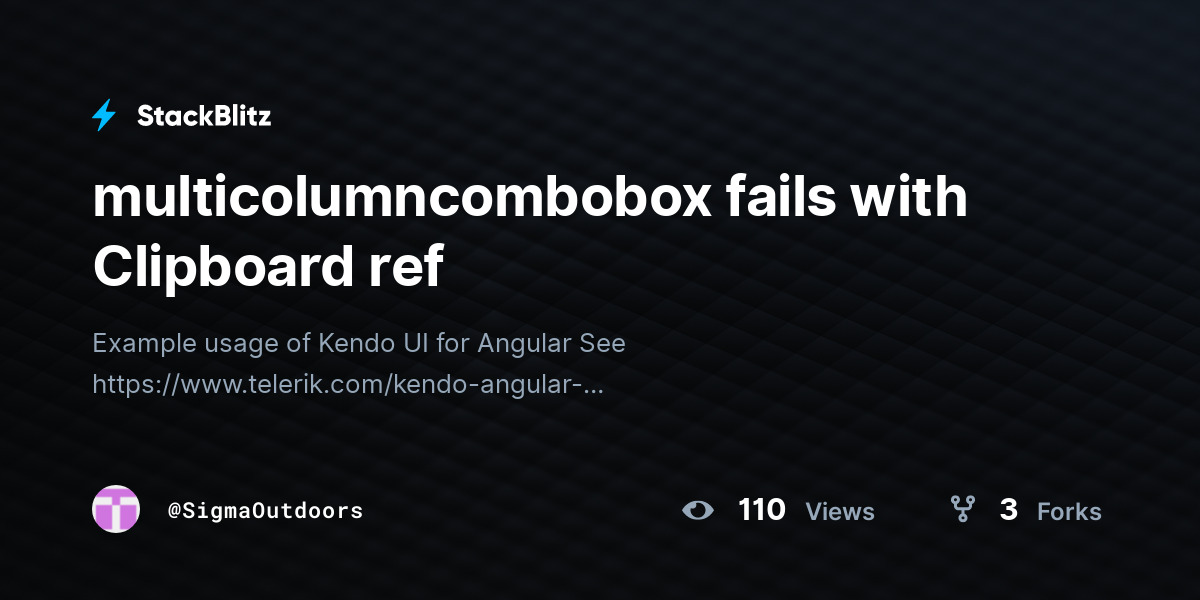 multicolumncombobox fails with Clipboard ref - StackBlitz