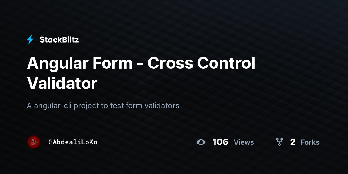 Angular Form - Cross Control Validator - StackBlitz